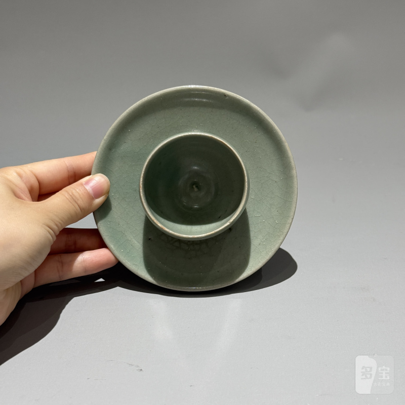 明代 高丽青釉高足盏托 - 图7